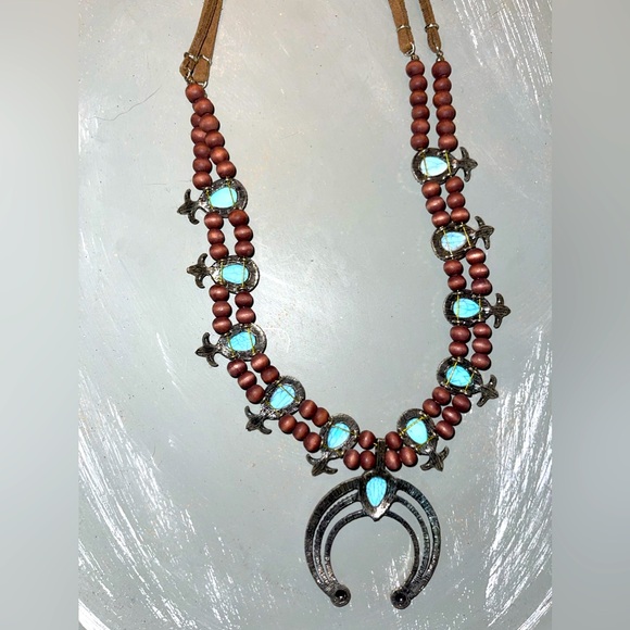 Faux Turquoise Squash Blossom Necklace - Picture 5 of 7